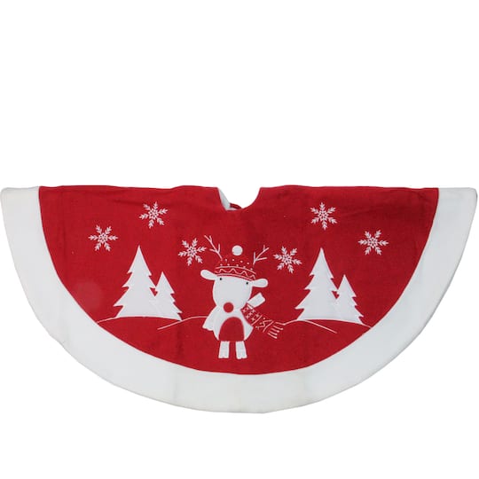 46" Red & White Reindeer Embroidered Christmas Tree Skirt By Northlight | 48" | Michaels®